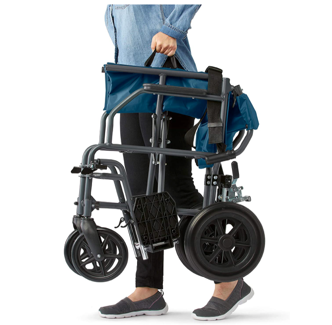 Medline Transport Folding Wheelchair with Lightweight Steel Frame - Teal