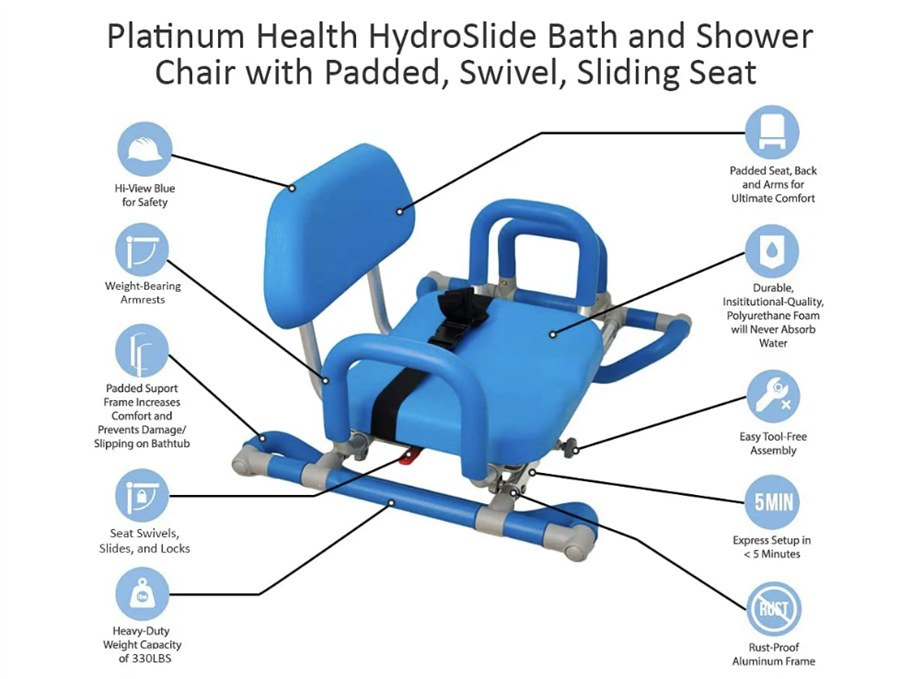 Hydroslide Sliding Bath Chair with Swivel Seat by Platinum Health