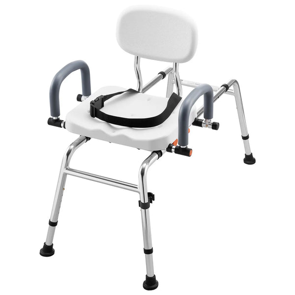 Adjustable 400 lb Sliding Tub Transfer Bench with Swivel Seat, Pivoting Arms and Backrest