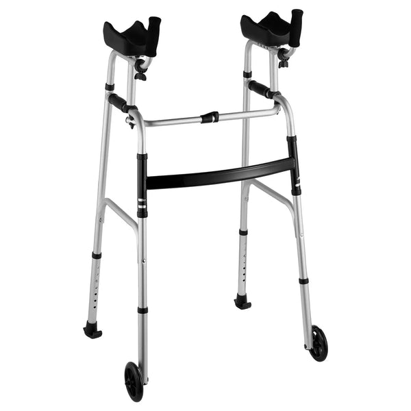 2-in-1 Aluminum Folding Walker with Removable Armrests and 5-Inch Solid Wheels