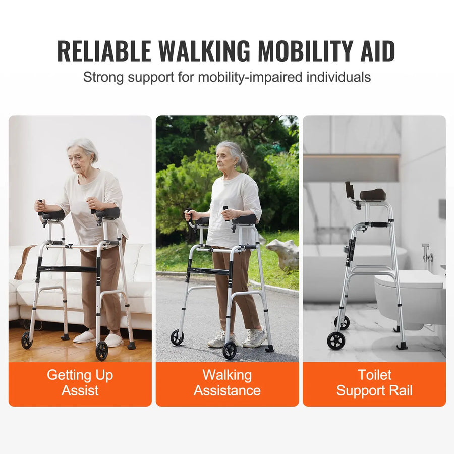 2-in-1 Aluminum Folding Walker with Removable Armrests and 5-Inch Solid Wheels view 5