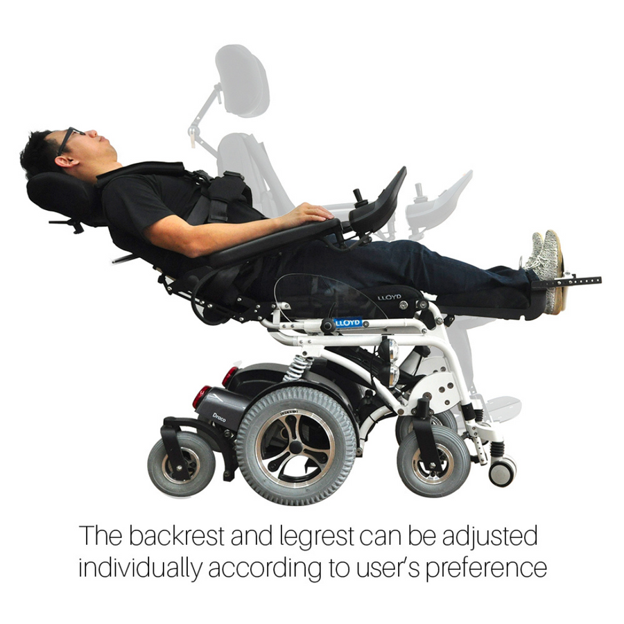 Foldawheel Draco Electric Standing Power Wheelchair with Lie Down, Stand, Sit and Recline Positions