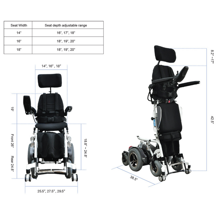 Foldawheel Draco Electric Standing Power Wheelchair with Lie Down, Stand, Sit and Recline Positions