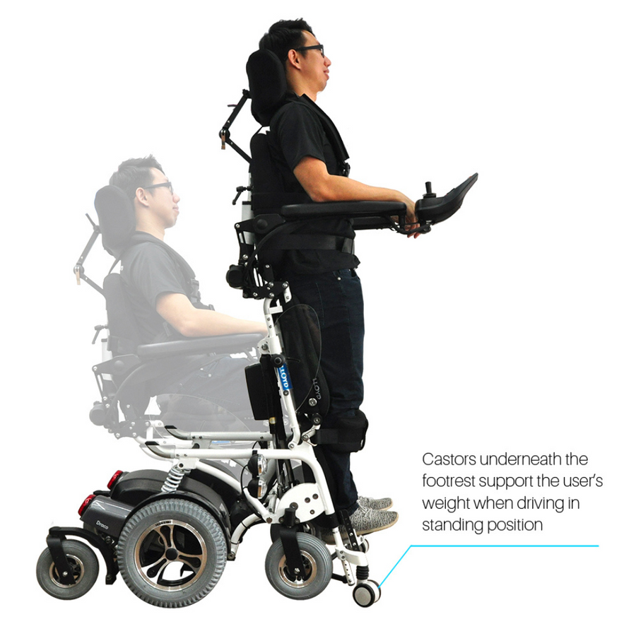 Foldawheel Draco Electric Standing Power Wheelchair with Lie Down, Stand, Sit and Recline Positions