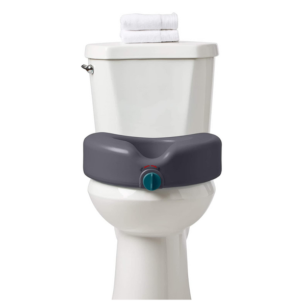 Medline Heavy Duty Locking Raised Gray Toilet Seat - Microban Antimicrobial Protection
