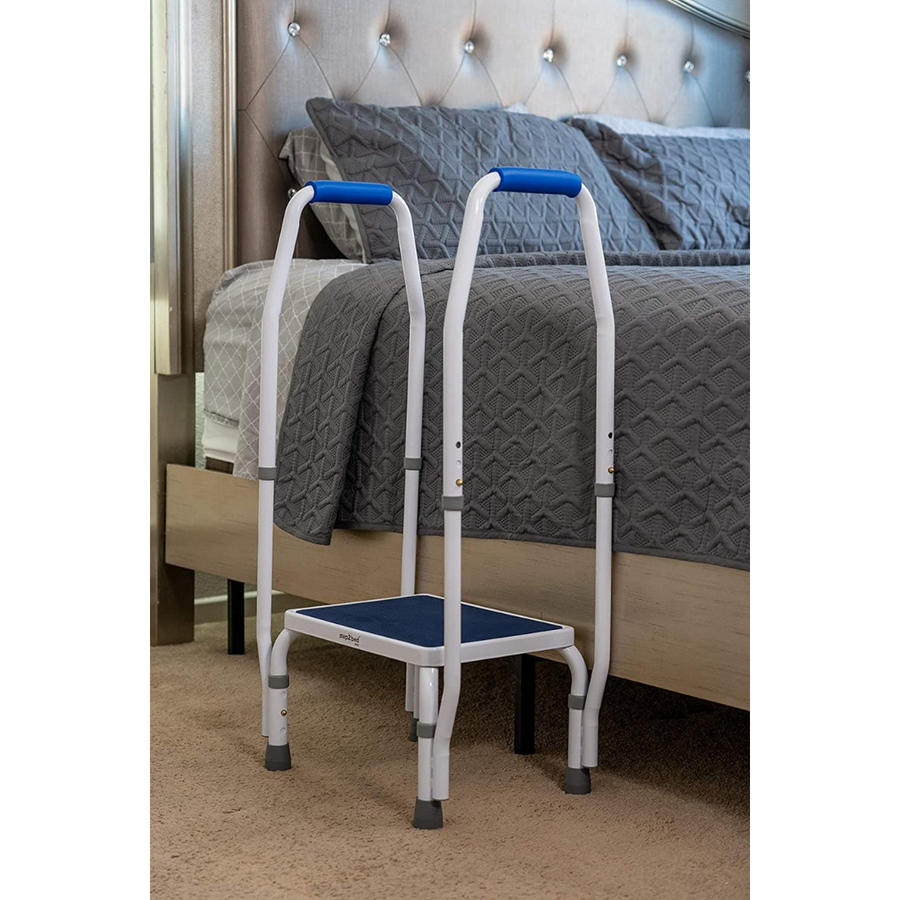 Step2Health Step2Bed Mini - Adjustable Height Bedside Step Stool w/ Dual Arms