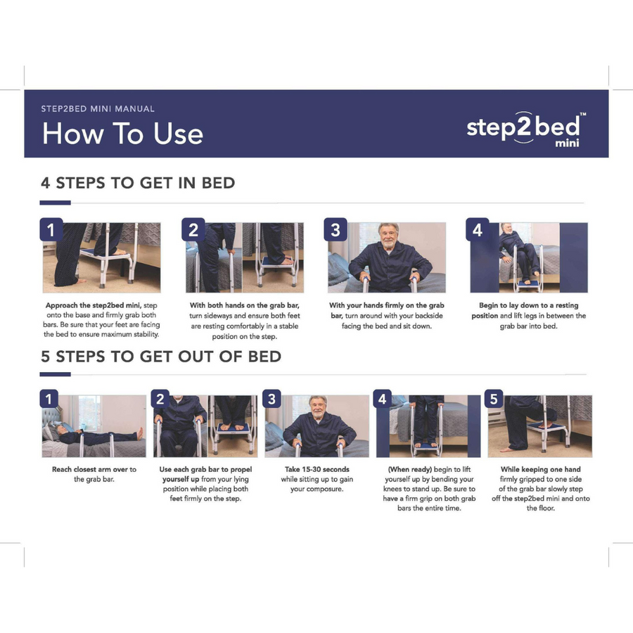 Step2Health Step2Bed Mini - Adjustable Height Bedside Step Stool w/ Dual Arms