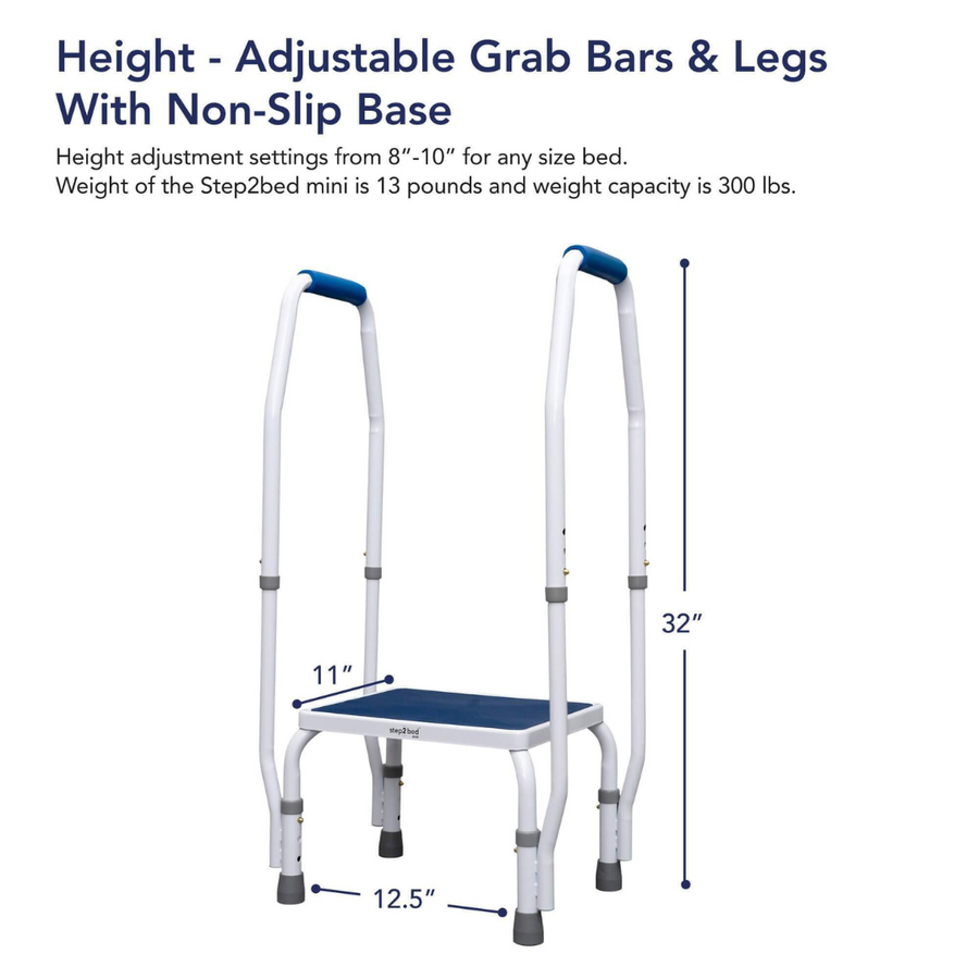 Step2Health Step2Bed Mini - Adjustable Height Bedside Step Stool w/ Dual Arms