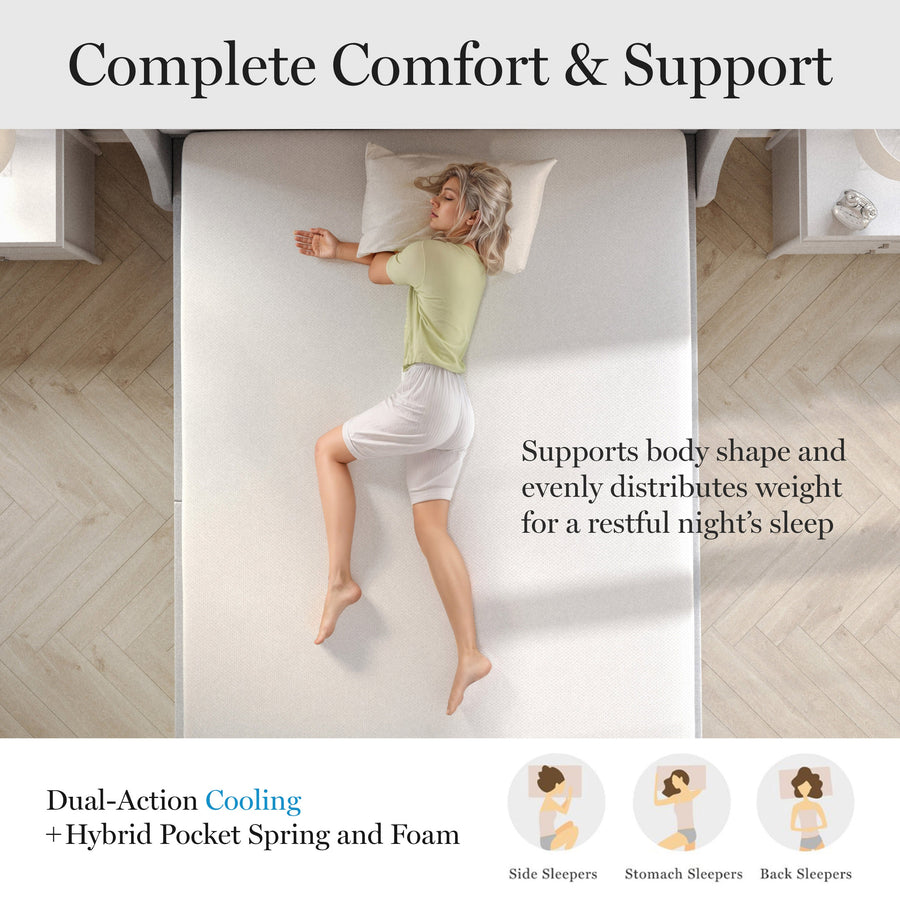 SleepComplete 12 Inch Firm Hybrid Pocket Spring and Foam Dual-Action Cooling Mattress with Soft Breathable CoolWeave Jacquard Knitted Top