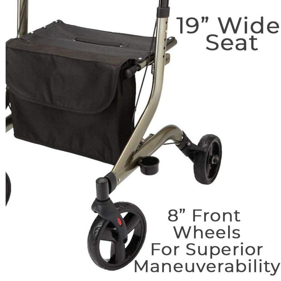 Carex Crosstour Euro Style Folding Rolling Walker Rollator with Seat and Storage