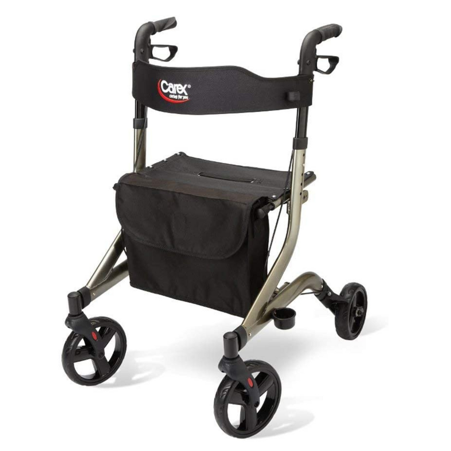 Carex Crosstour Euro Style Folding Rolling Walker Rollator with Seat and Storage