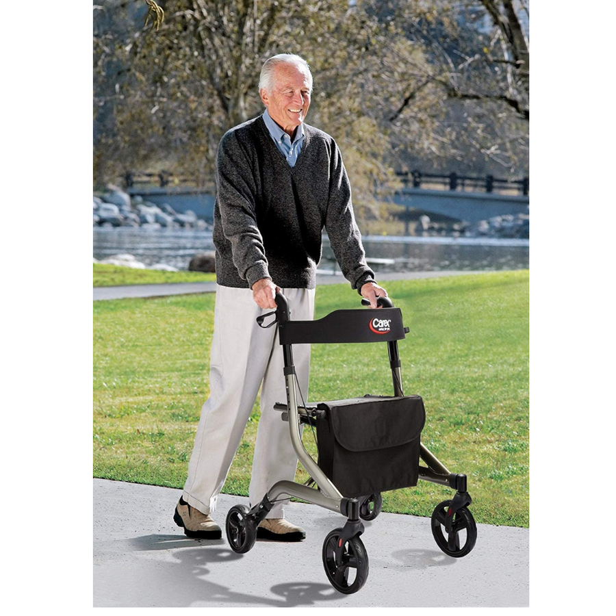 Carex Crosstour Euro Style Folding Rolling Walker Rollator with Seat and Storage