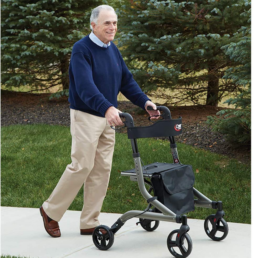 Carex Crosstour Euro Style Folding Rolling Walker Rollator with Seat and Storage