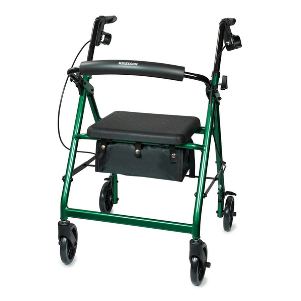 McKesson Lightweight Aluminum Folding Rollator with Padded Seat