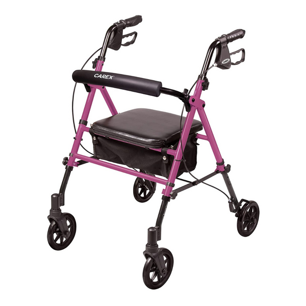 Carex Step 'N Rest Aluminum Folding Rollator Walker with Seat, Storage, & Backrest
