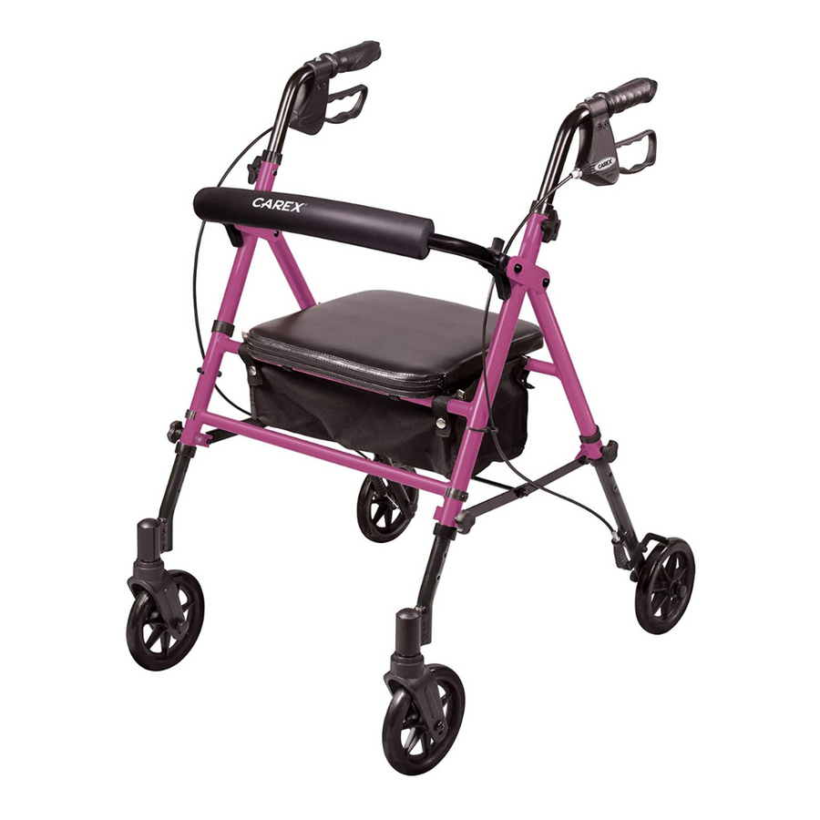 Carex Step 'N Rest Aluminum Folding Rollator Walker with Seat, Storage, & Backrest