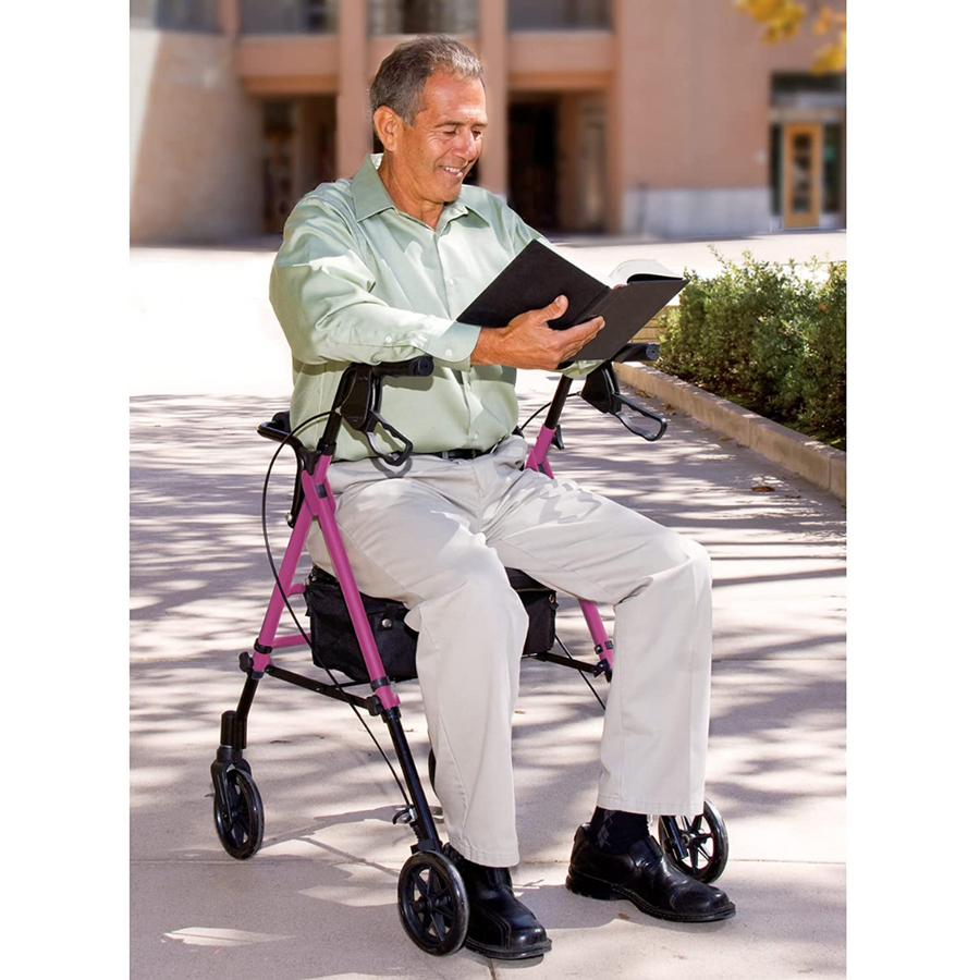 Carex Step 'N Rest Aluminum Folding Rollator Walker with Seat, Storage, & Backrest