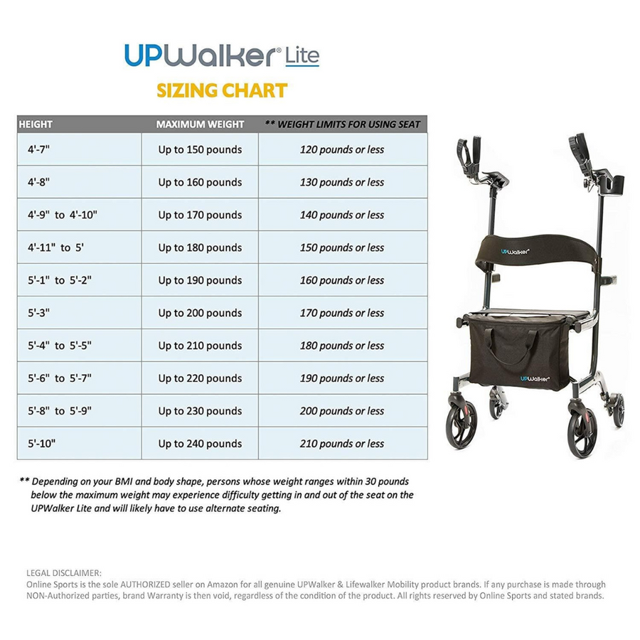 LifeWalker UpWalker Lite Folding Rolling Upright Walker - Weighs Only 15.5 lbs