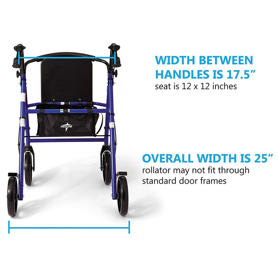 Medline Standard Steel Folding Rollator Adult Rolling Walker