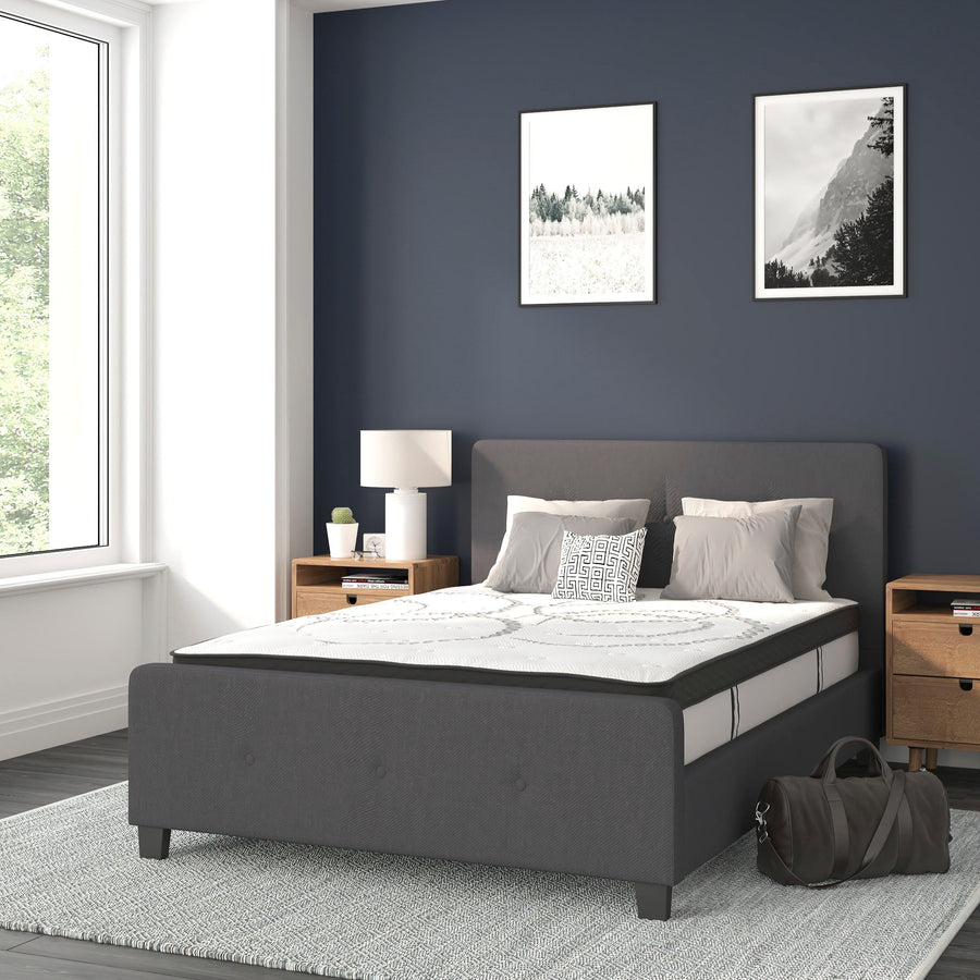 Tribeca Tufted Upholstered Platform Bed with 10 Inch CertiPUR-US Certified Foam and Pocket Spring Mattress