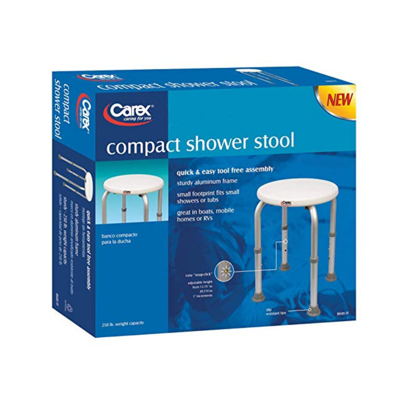 Carex Compact Shower Stool - Adjustable Height Bath Stool and Shower Seat