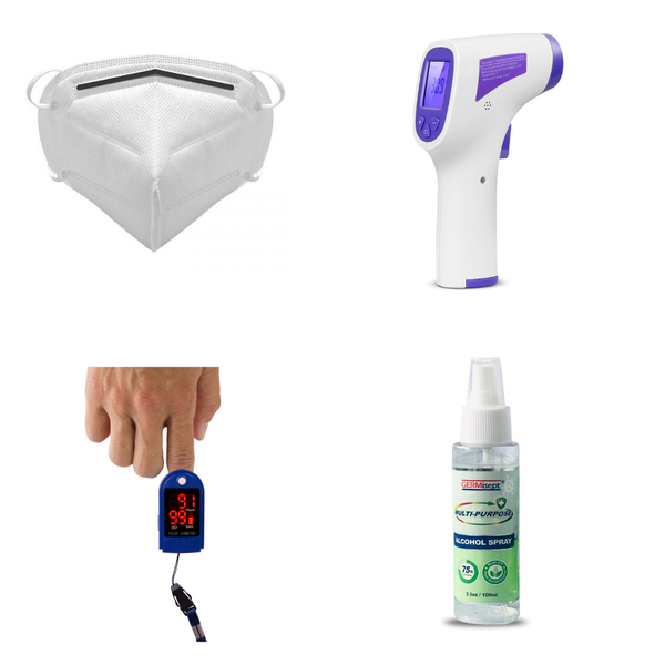 PPE Senior Deluxe Kit II - KN95 Masks, Hand Sanitizer, Pulse Oximeter & Infrared Forehead Thermometer