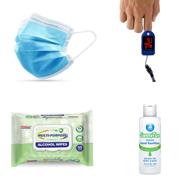 PPE Senior Safety Kit - Dusk Masks, Hand Sanitizer, Alcohol Wipes & Pulse Oximeter