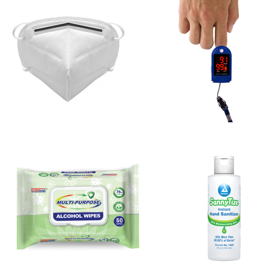PPE Senior Safety Kit III - KN95 Masks, Hand Sanitizer, Alcohol Wipes & Pulse Oximeter