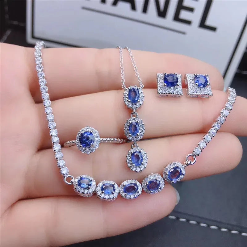 Columbia Natural Tanzanite Set Ring Earrings Necklace Fashionable with New Design Quality 925 Silver