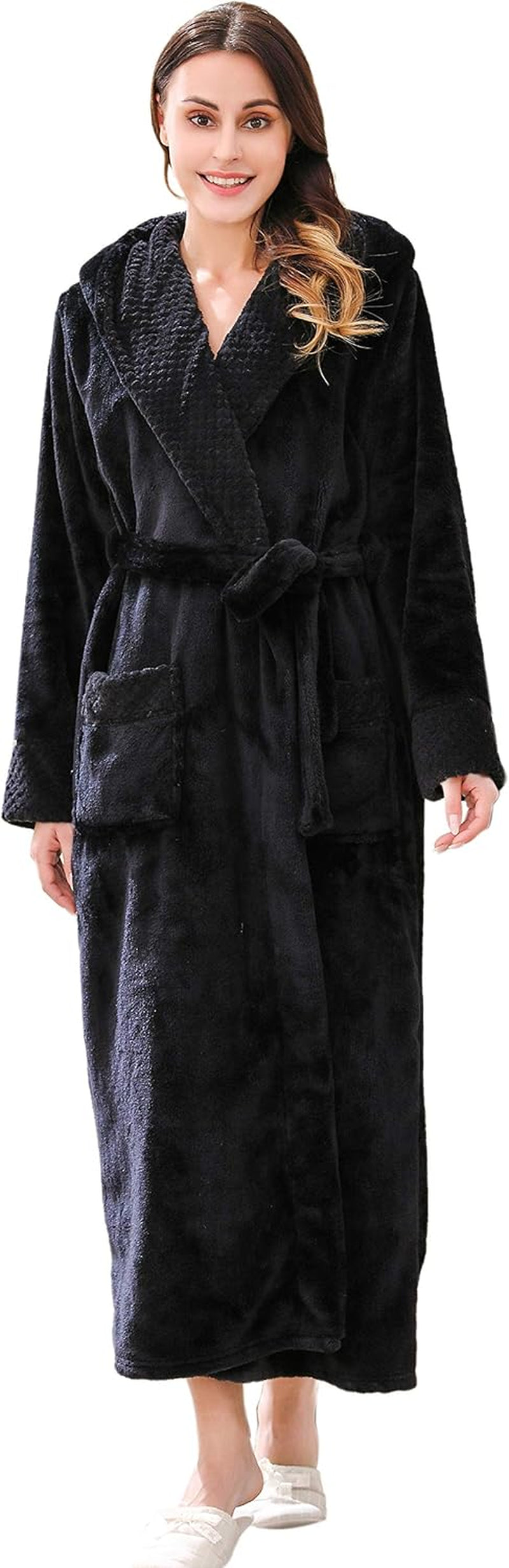 Women'S Soft Warm Fleece Bathrobe with Hood Size S-XL RHWN2233