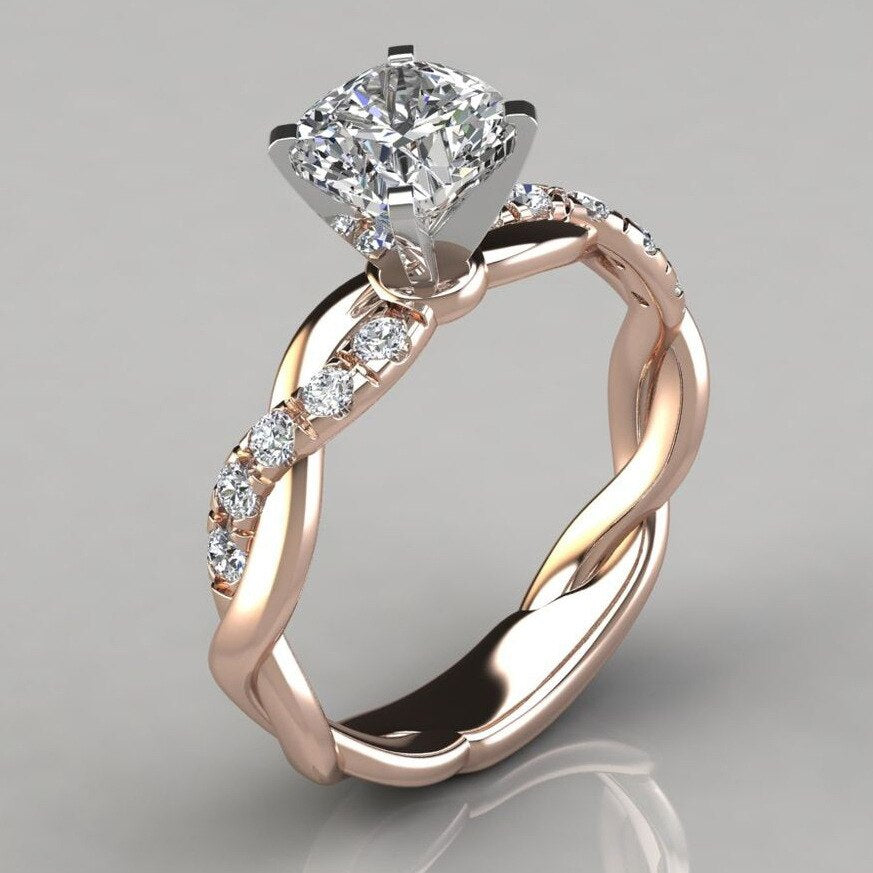 14K Rose Gold White 1 Carat FL Diamond Ring for Female Silver 925 Jewelry Gemstone 14 K Gold Jewelry Diamond Ring Box