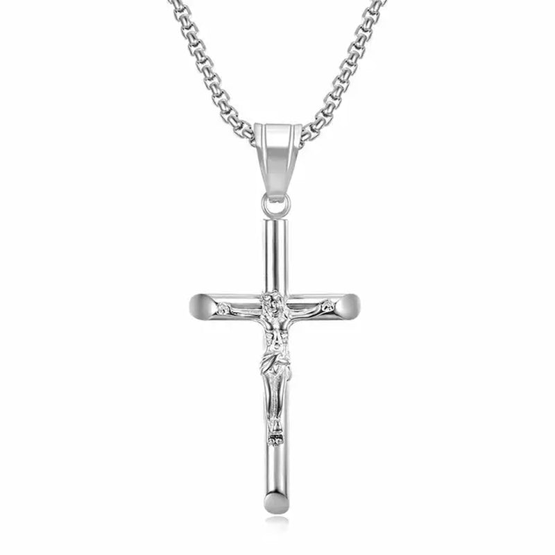 Stainless Steel Titanium God Jesus Cross Hip Hop Pendant Collar Chains Necklace for Men Women Boyfriends Gift Jewelry