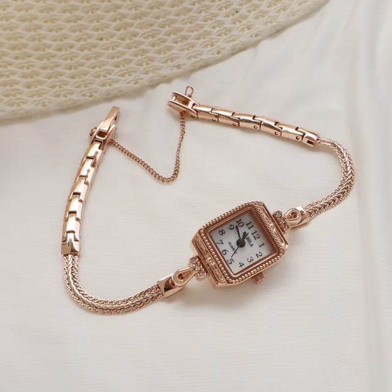 Womens Watch Small Delicate Lightweight Gentage Thin Belt Watch INS Retro Bracelet Square Watch Girl