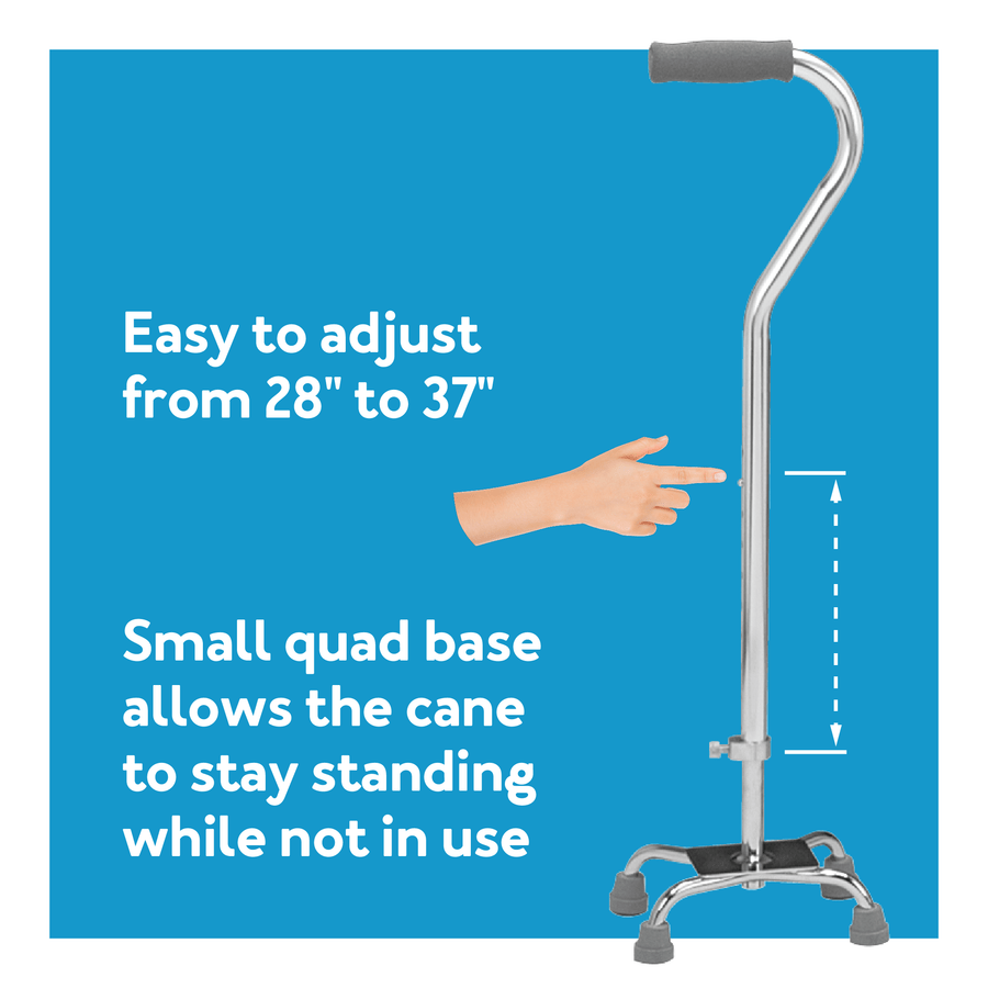 Carex Small Base Offset Quad Cane - Silver