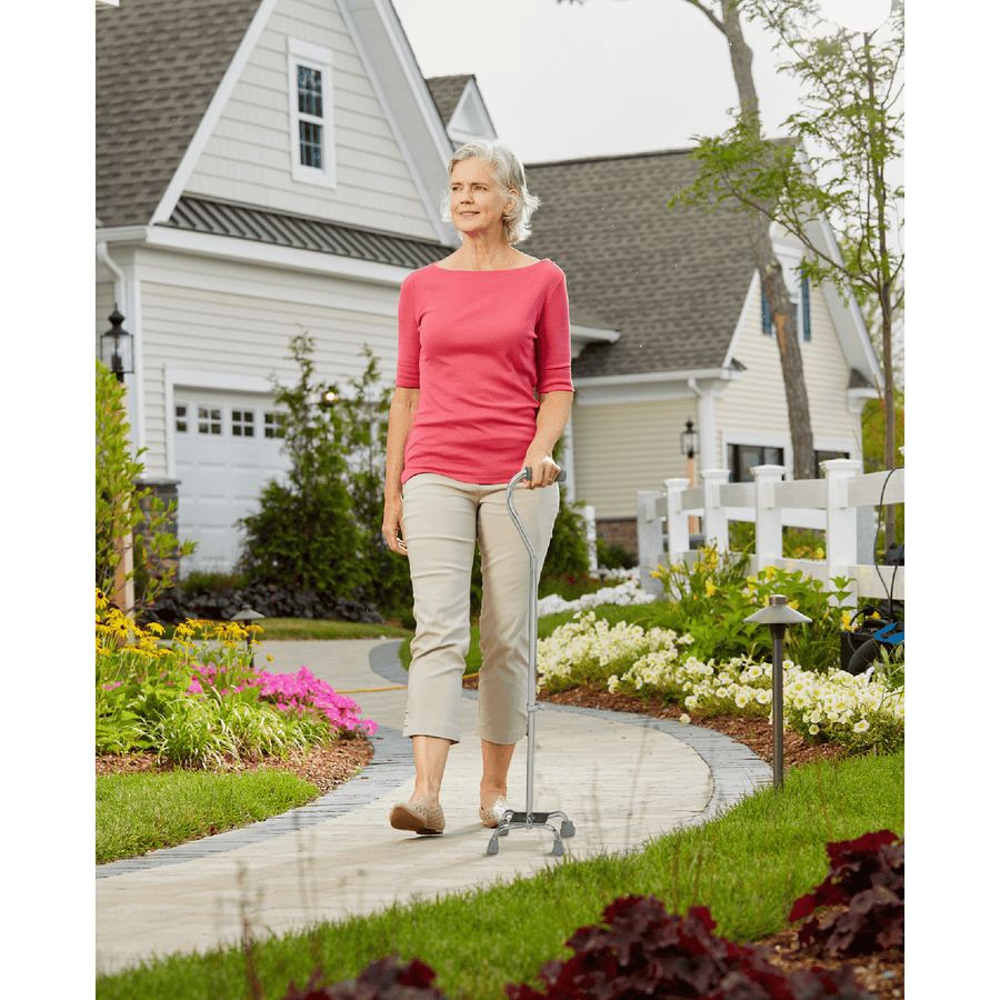Carex Small Base Offset Quad Cane - Silver