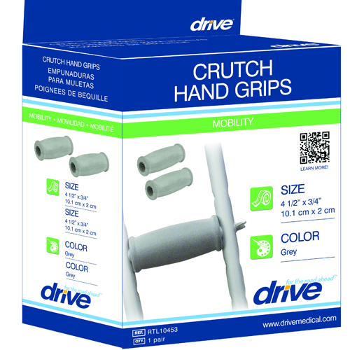 Drive Medical Gray Crutch Hand Grips, Closed-Style, Pair