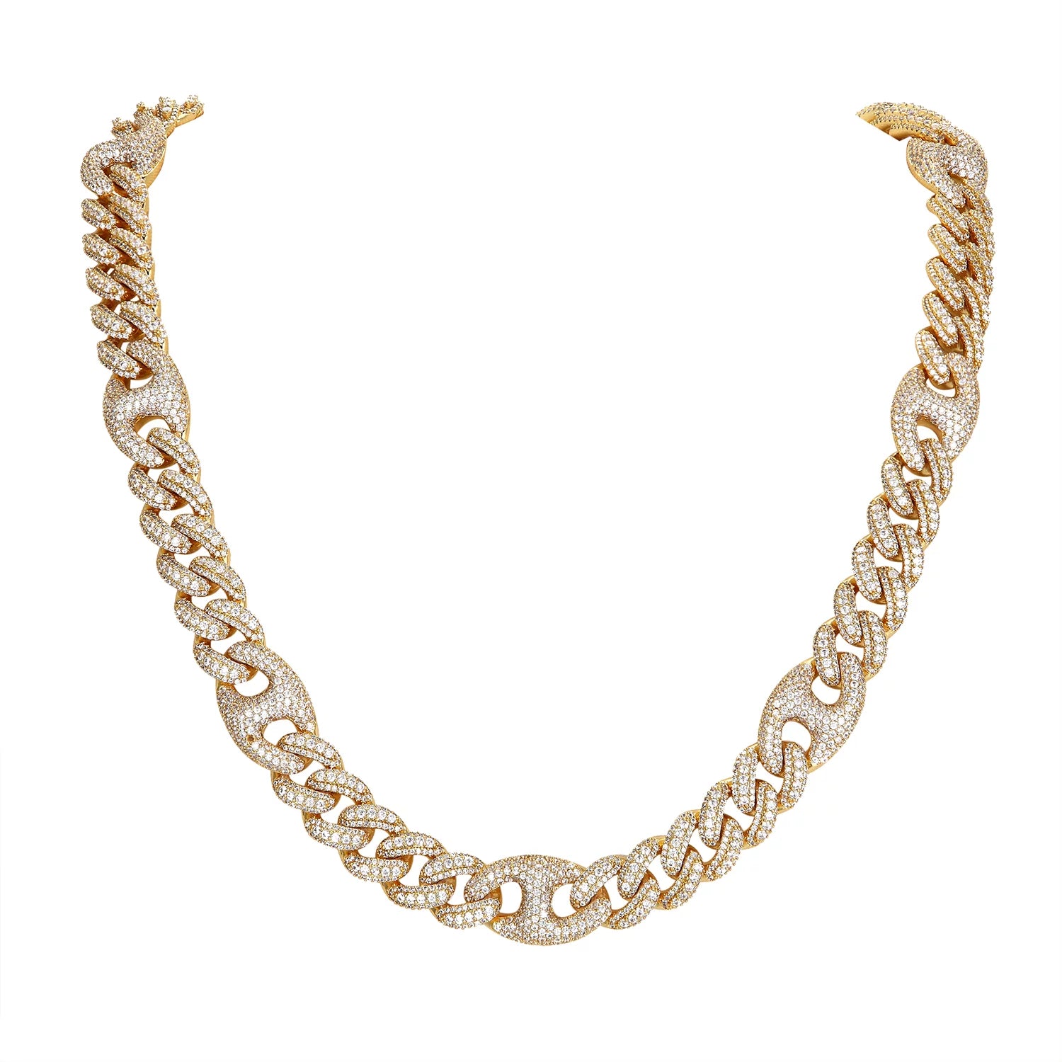 12MM Designer Miami Cuban Chain 14K Gold Finish Bling Necklace