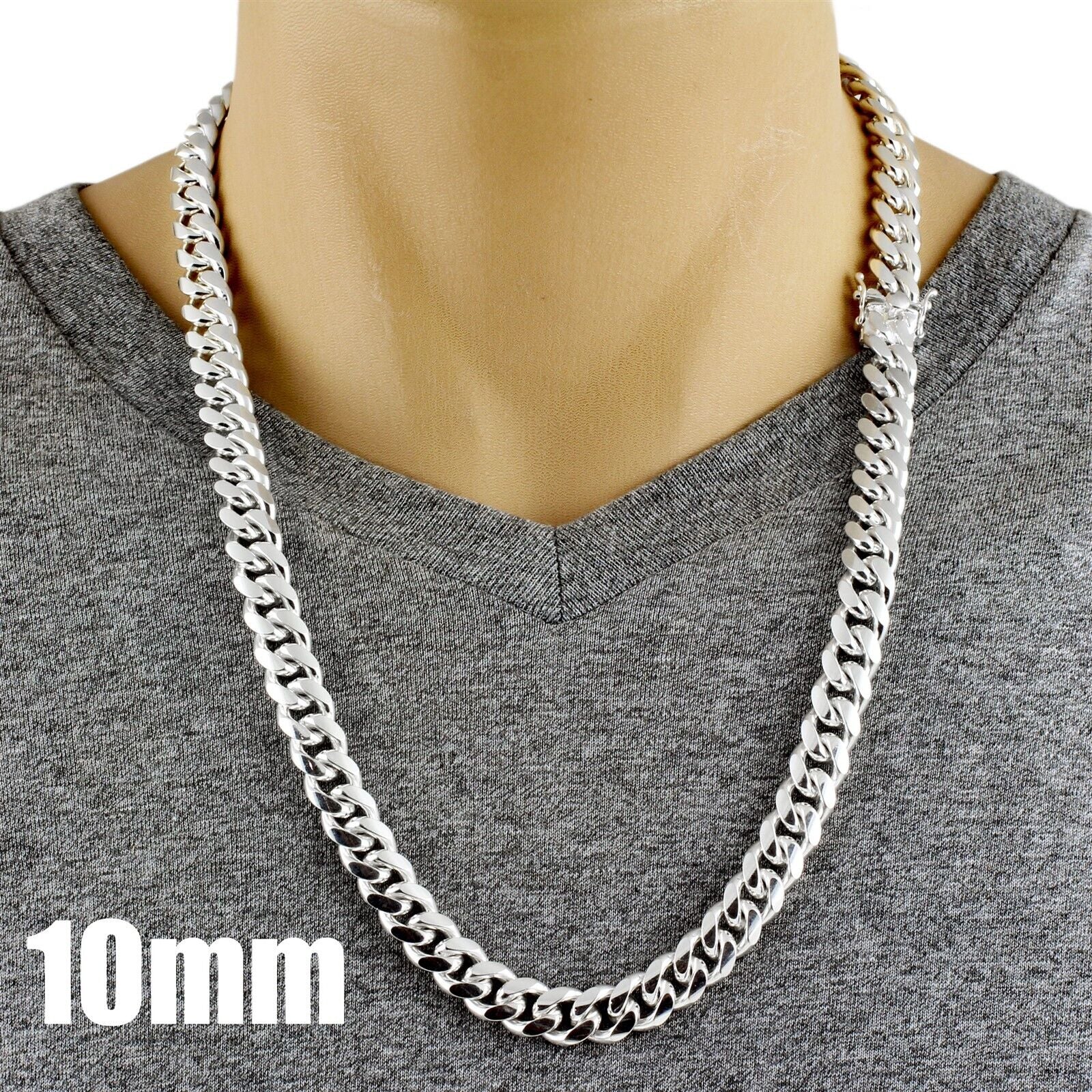 Guaranteed 925 Sterling Silver Miami Cuban Chain Necklace Men'S Jewelry