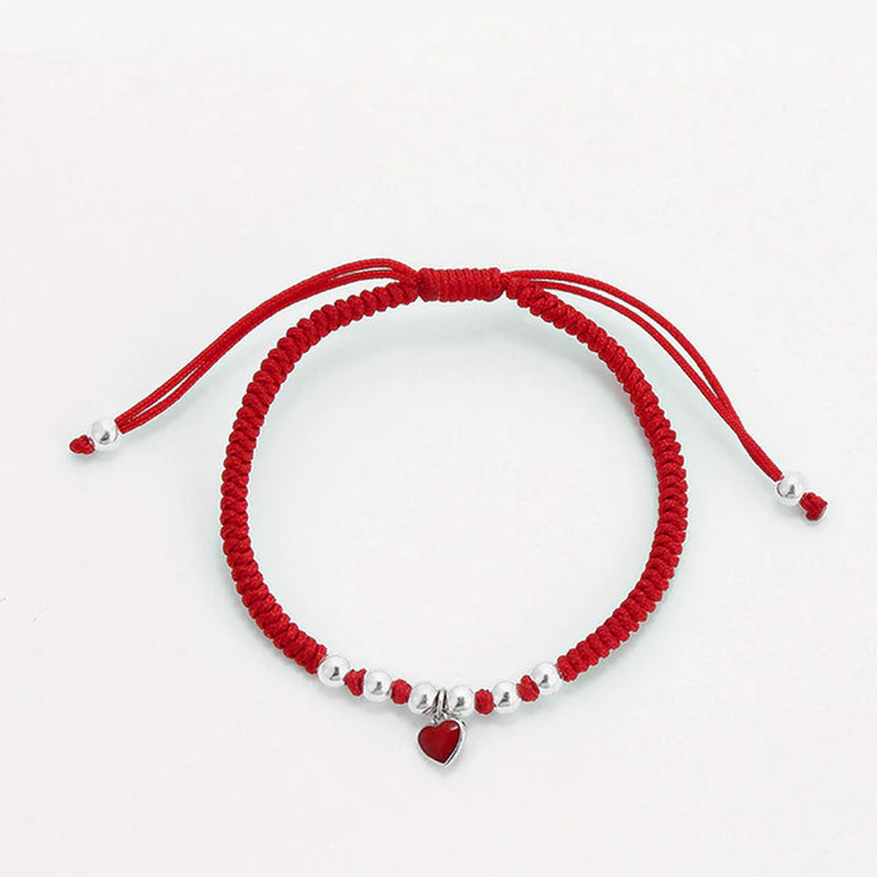 Heart Charm Red Thread for Hand 925 Sterling Silver Bracelet Red Thread String Rope Bracelets for Women Silver 925