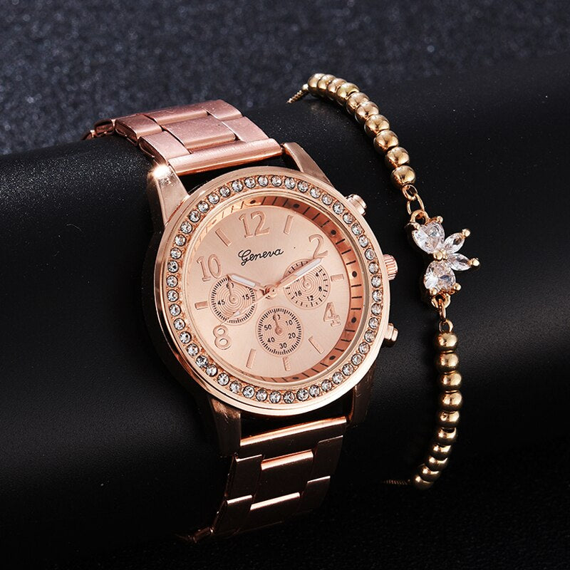 Diamond Women Luxury Brand Watch Rhinestone Elegant Ladies Watches Gold Clock 3 Eyes Wrist Watches for Women Relogio Feminino