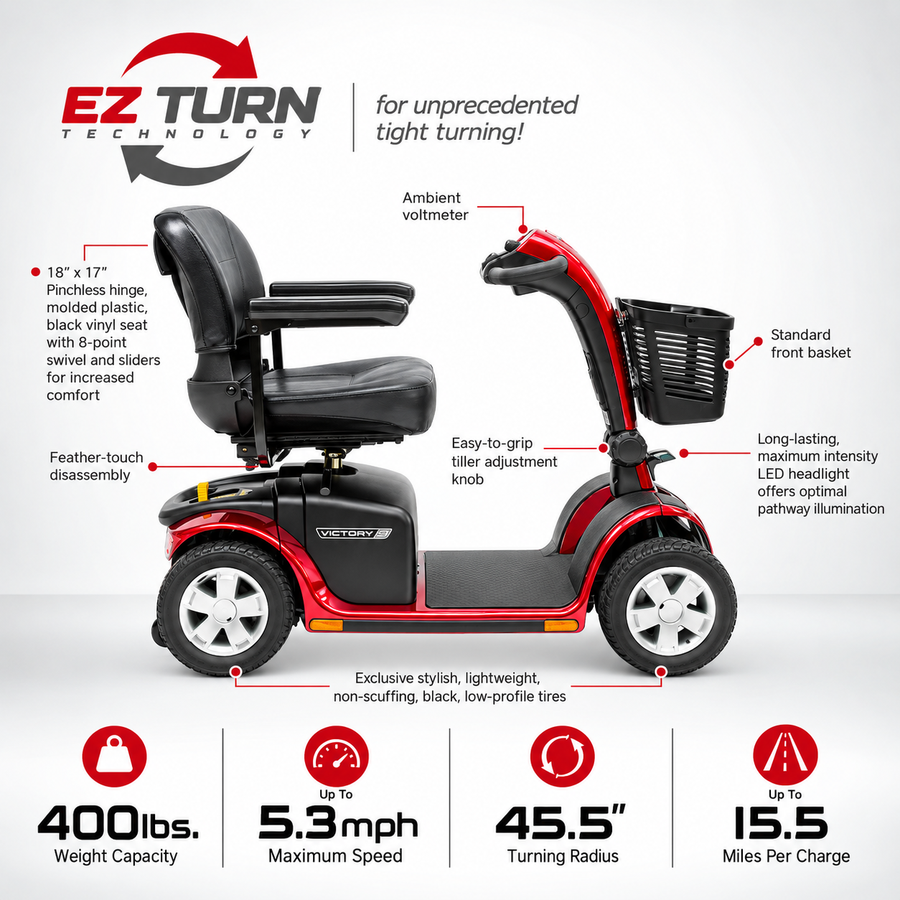 Pride Victory 10 4-Wheel Mobility Scooter, 400 lb Capacity