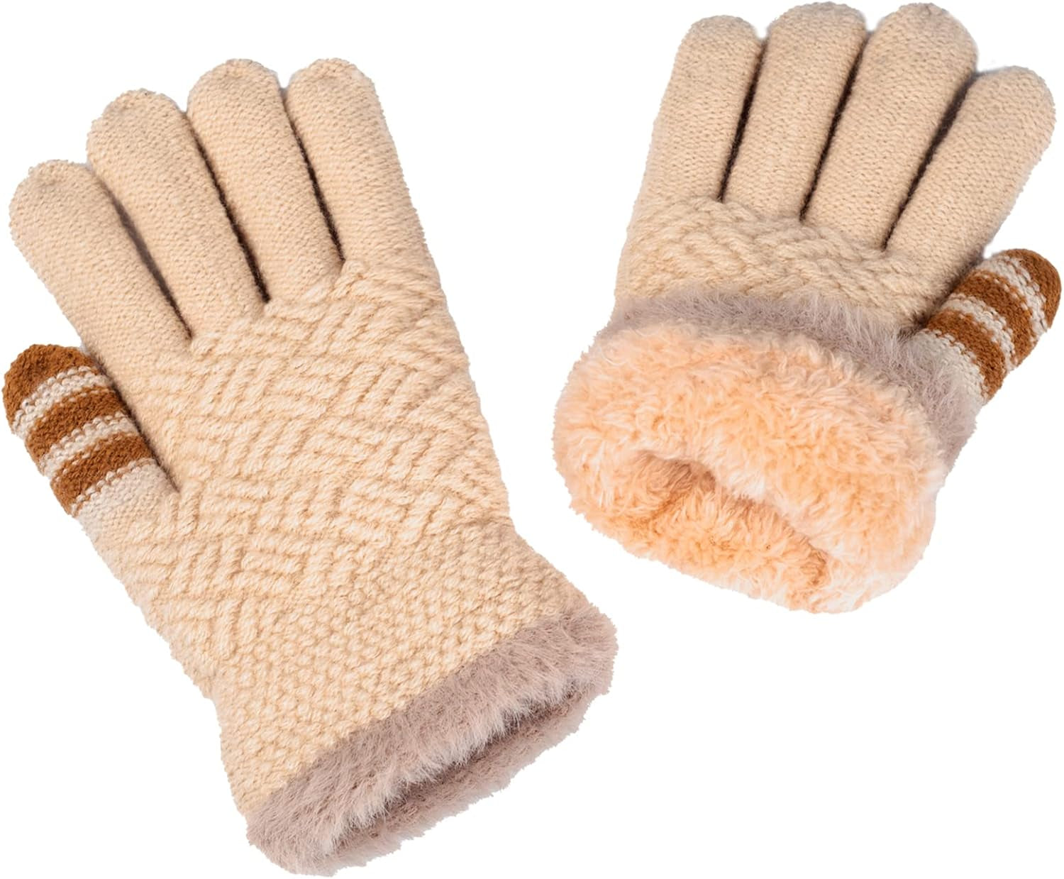 Winter Gloves for Boys Girls - Kids Warm Knit Thermal Cable Knitted Gloves Wool Fleece Lined Mittens for Cold Weather