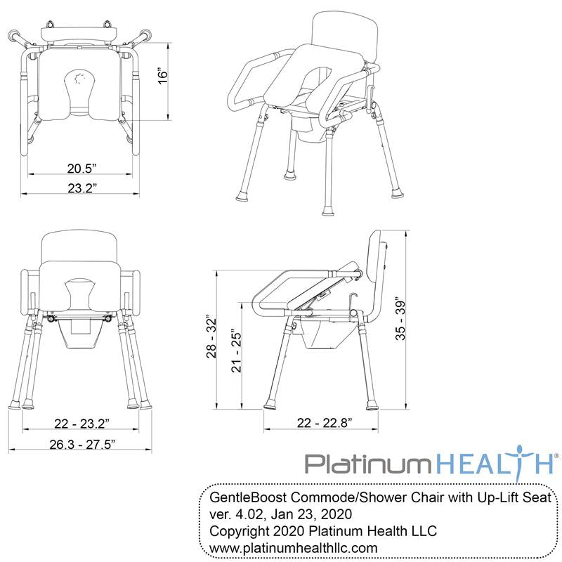 Gentleboost Uplift Assist 3-in-1 Shower and Commode Chair by Platinum Health
