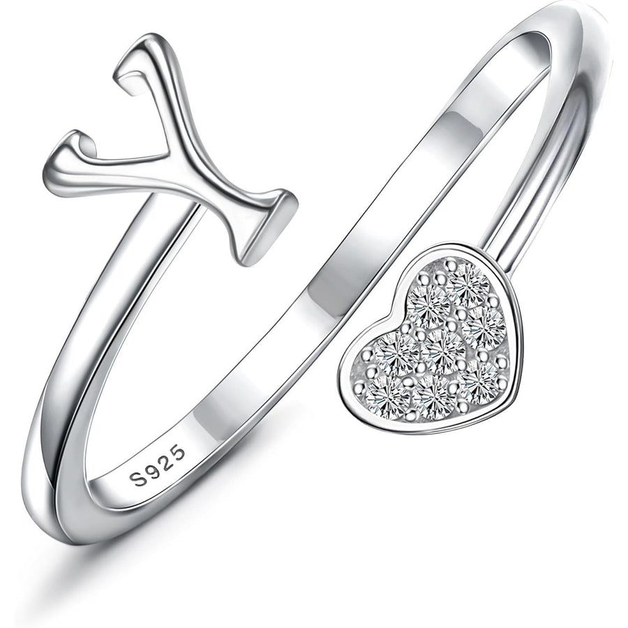 Jstyle Heart Initial Ring in Sterling Silver, Letter Y