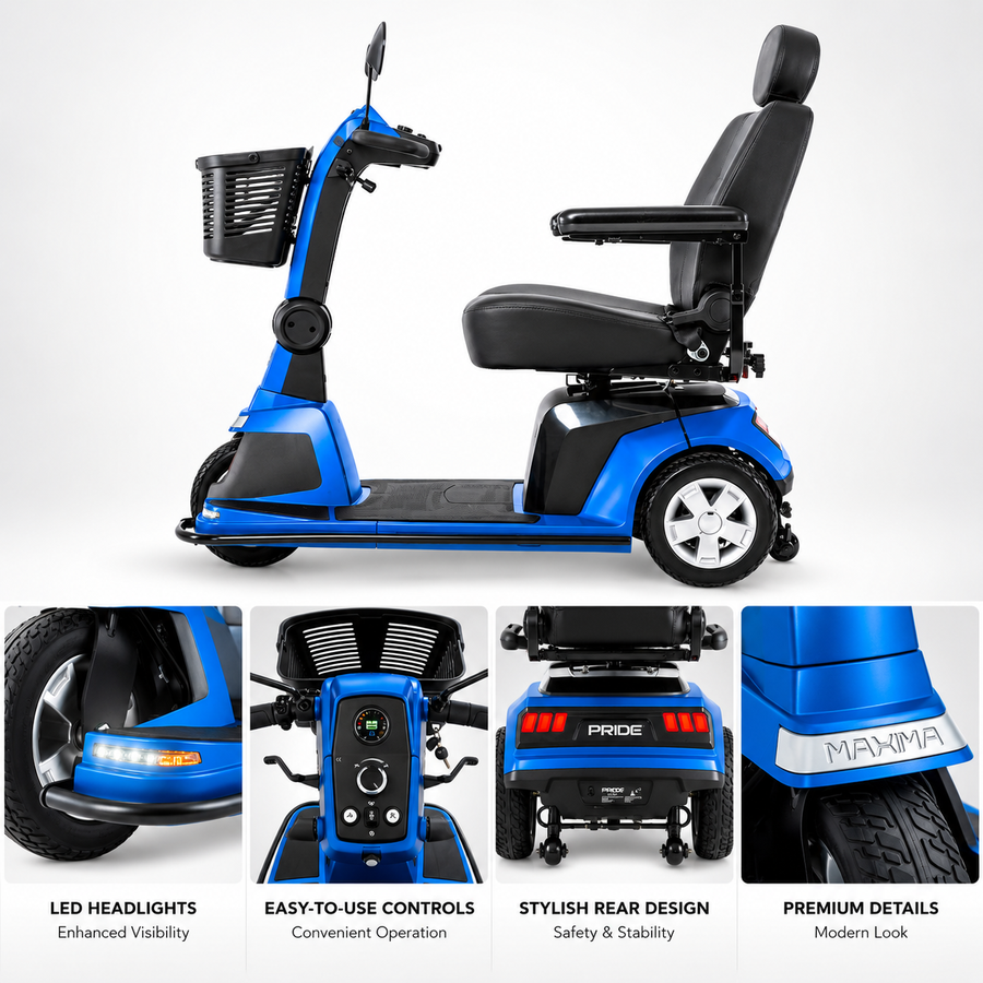 Pride Maxima 3-Wheel Mobility Scooter, 500 lb Capacity