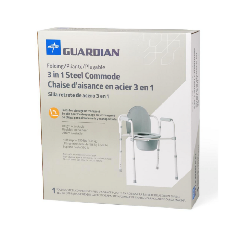 Medline Guardian Folding 3-In-1 Steel Commode