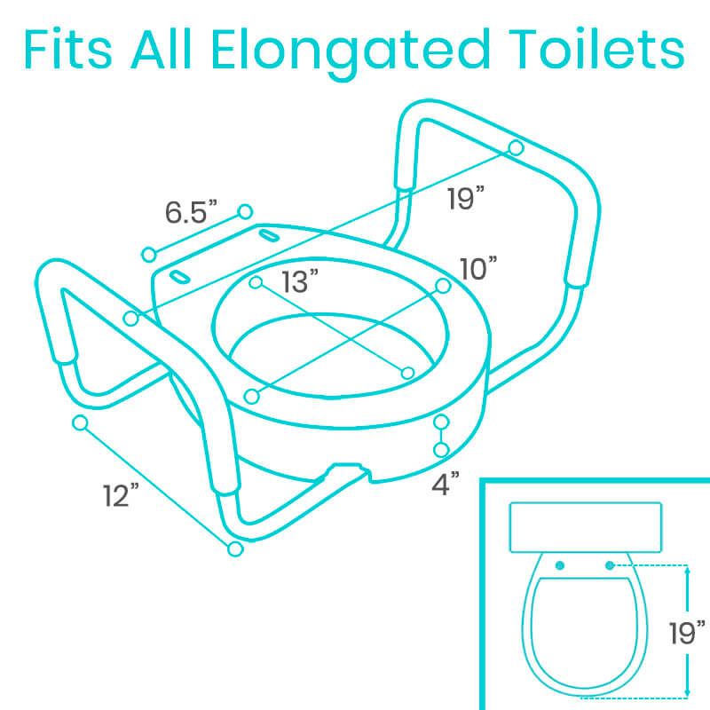 Vive Toilet Seat Riser with Arms, Adds 3.5 in, 300 lb