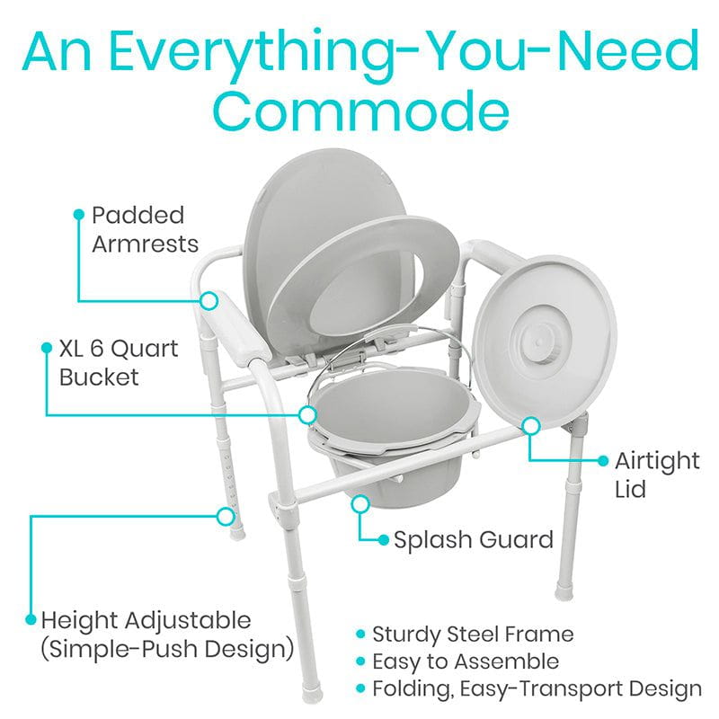 Vive 3-in-1 Folding Commode Chair, 14.5-20 in, 350 lb