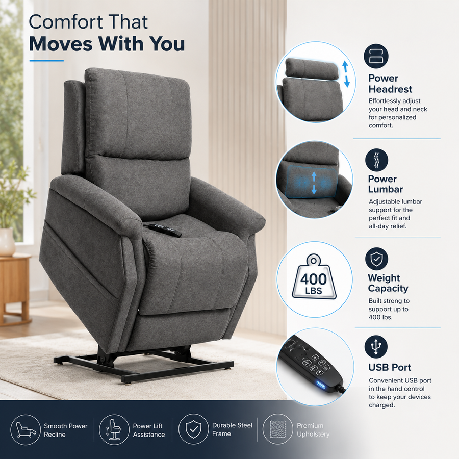Pride VivaLift! Metro 2 Compact Power Lift Recliner, 400 lb Capacity