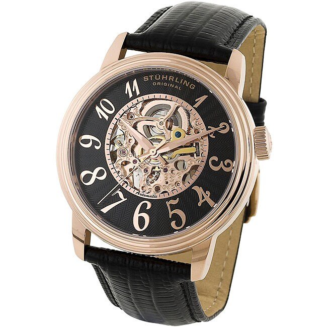 Stuhrling Original Men's Automatic Watch Black Leather Strap – view 2